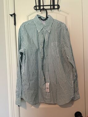 Brooks Brothers Green and White Striped Button-Down Shirt